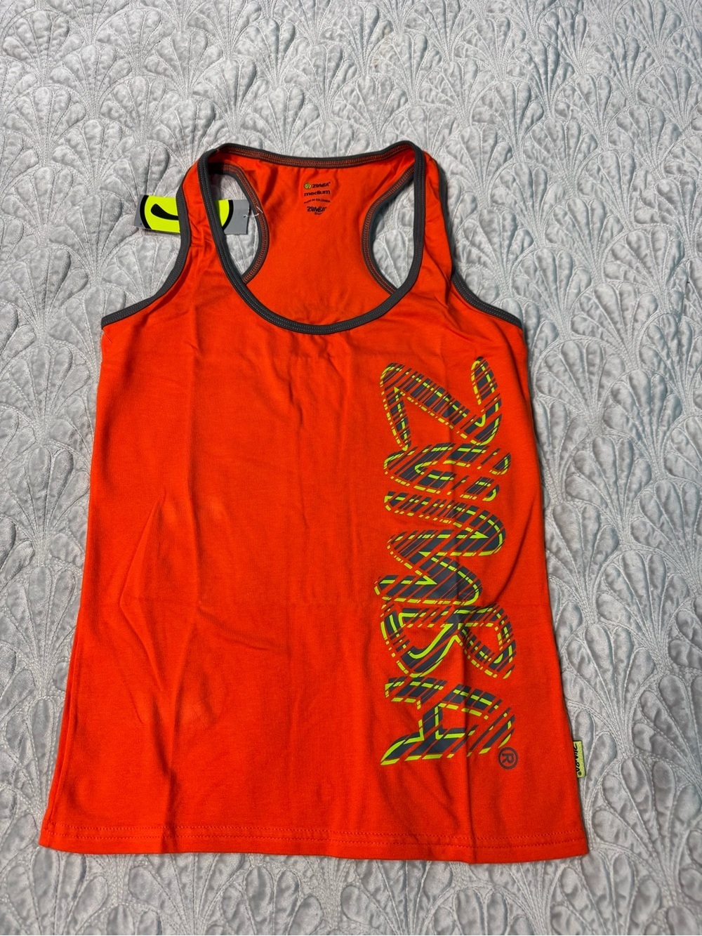 Zumba Fitness Women’s Bright Orange Racerback Tank with Script Logo medium nwt
